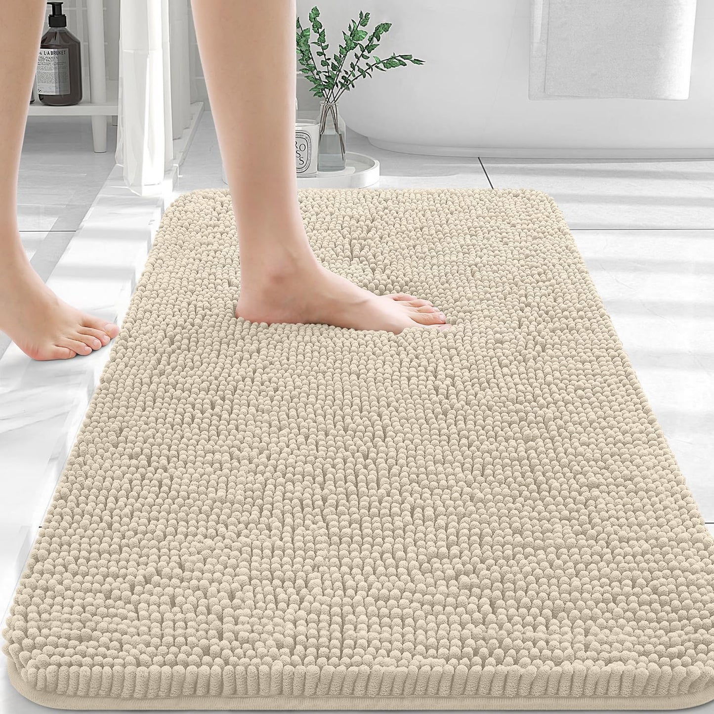 OLANLY Bathroom Rugs 36x24, Extra Soft Absorbent Chenille Bath Rugs, Rubber Backing Quick Dry, Machine Washable Bath Mats for Bathroom Floor, Tub and Shower, Home Decor Accessories, Sand