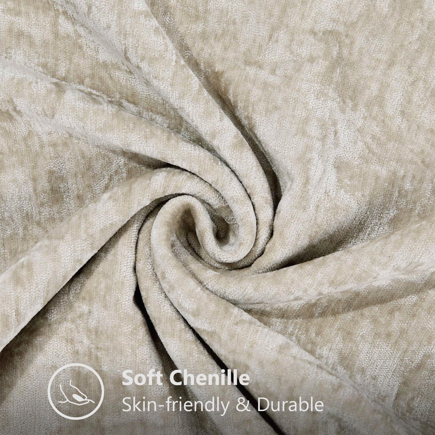 decorUhome Chenille Soft Throw Pillow Covers 18x18 Set of 2, Farmhouse Velvet Neutral Decorative Euro Pillow Covers with Stitched Edge for Couch Sofa Bed Home Decor, Beige