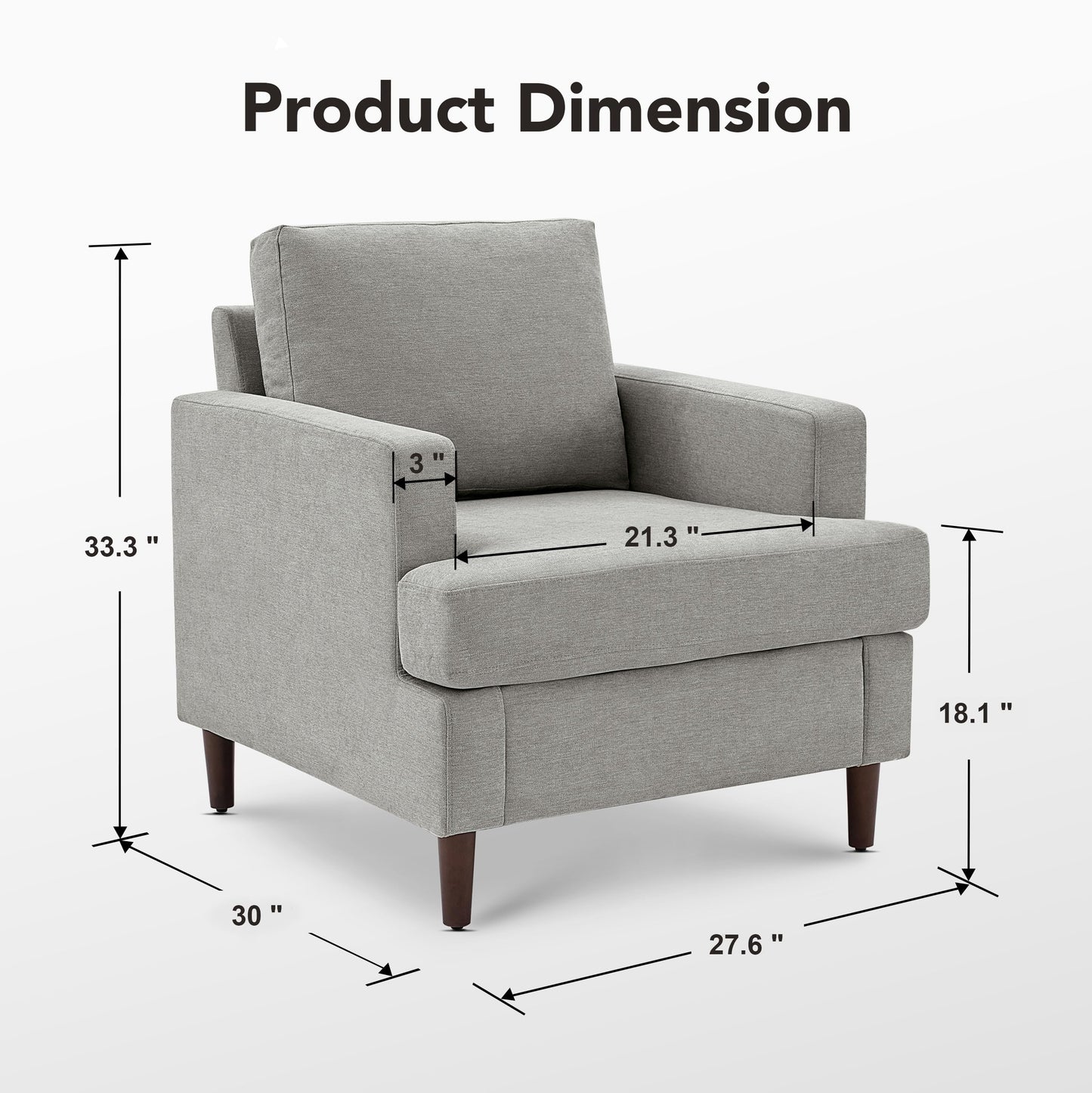 Weture Mid-Century Accent Chair,Modern Linen Fabric Armchair for Living Room,Comfy Upholstered Reading Accent Chairs for Bedroom,Single Sofa Chair with Wood Legs (Light Grey, 1 Pack)