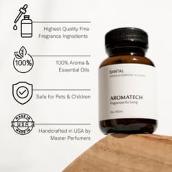 AromaTech Santal Aroma Essential Oil Blend: Luxury Hotel Inspired Aromatherapy with Amber, Vanilla, Cedar & Sandalwood for Ultrasonic Diffusers & Nebulizers - 0.3 fl oz, 10 mL