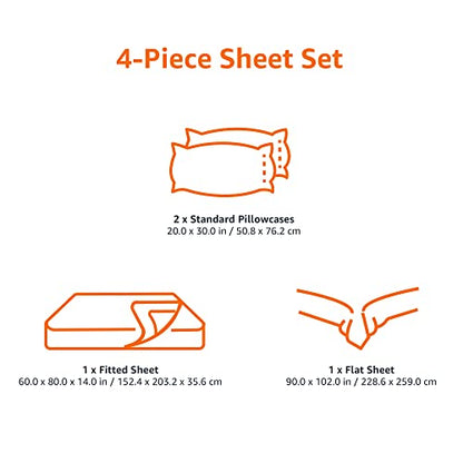 Amazon Basics Lightweight Super Soft, Wrinkle-Free, Breathable Microfiber 4 Piece Bed Sheet Set with 14-Inch Deep Pockets, Queen, Cream, Solid