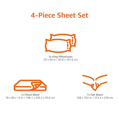 Amazon Basics 4 Piece Bed Sheets Set, 100% Cotton Jersey, Includes Super Soft, Flat and Fitted Sheets, Pillowcase, King, Oatmeal, Solid