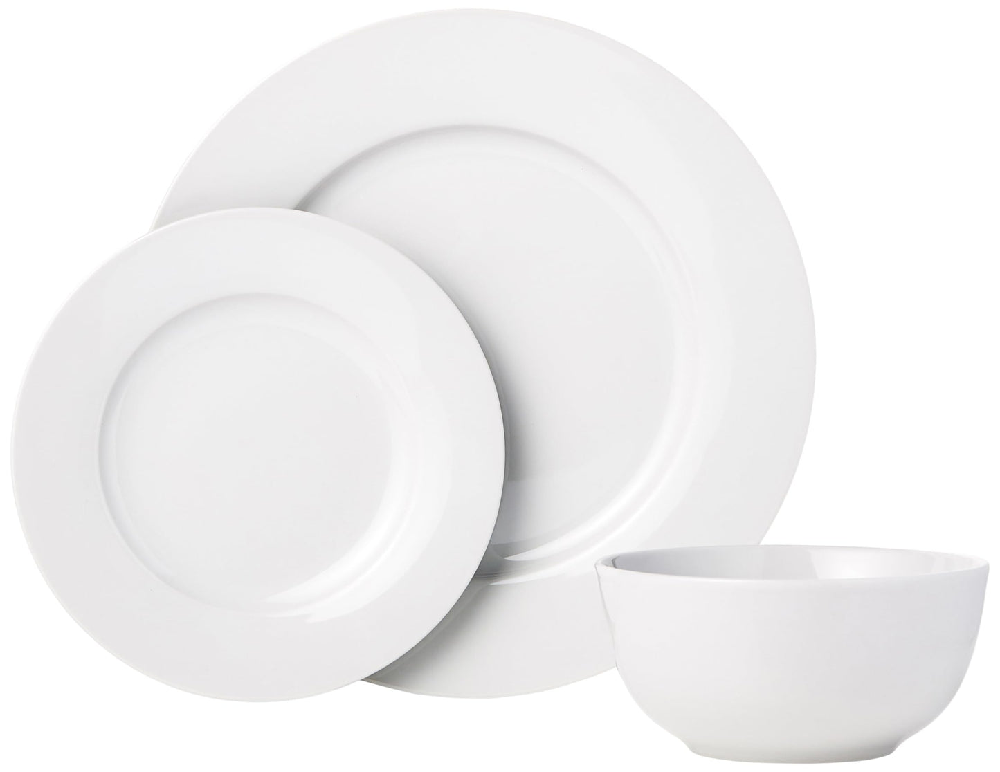 Amazon Basics Kitchen Dinnerware Set, Microwave and Dishwasher Safe, Plates, Bowls, Service for 6, 18-Piece, White