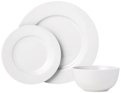 Amazon Basics Kitchen Dinnerware Set, Microwave and Dishwasher Safe, Plates, Bowls, Service for 6, 18-Piece, White