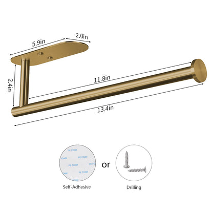 VAEHOLD Adhesive Paper Towel Holder Under Cabinet Wall Mount for Kitchen Paper Towel, Paper Towel Roll Holder Stick to Wall, Stainless Steel (Gold)