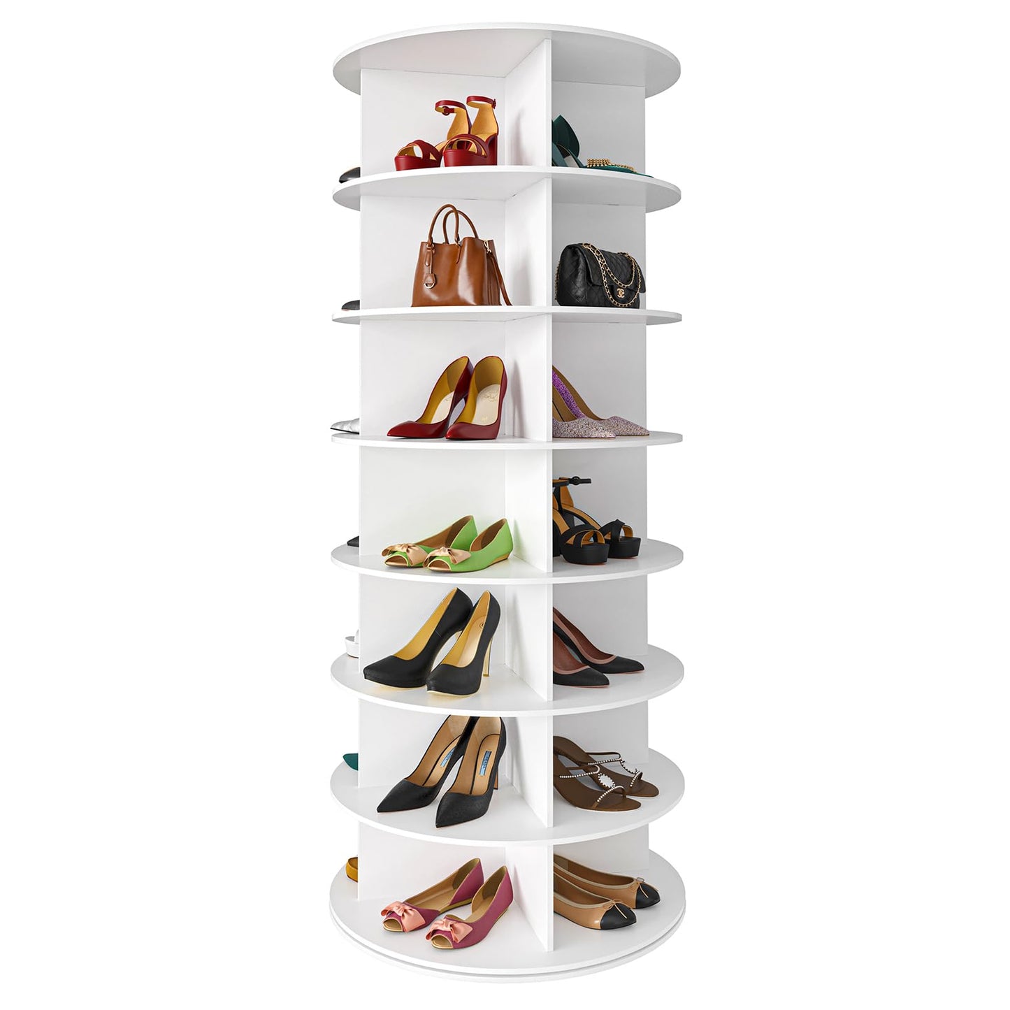 SpaceAid 7 Tier Rotating Shoe Rack Tower, Spinning Shoe Display Lazy Susan, Revolving 360 Shoe Rack Storage Round Carousel, Vertical Handbag Rotate Shoes Closet Organization (7-Tier White)