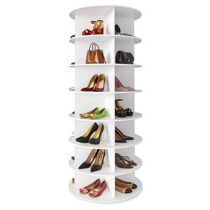 SpaceAid 7 Tier Rotating Shoe Rack Tower, Spinning Shoe Display Lazy Susan, Revolving 360 Shoe Rack Storage Round Carousel, Vertical Handbag Rotate Shoes Closet Organization (7-Tier White)
