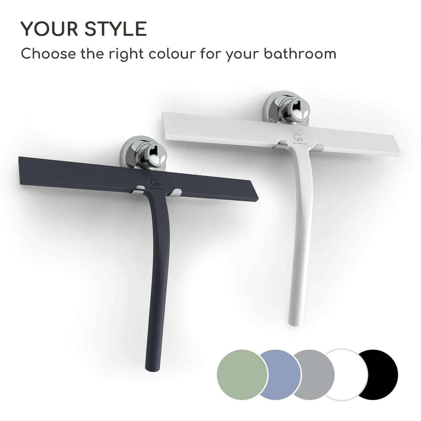 GÜTEWERK Shower Squeegee for Glass Doors, Silicone Window Squeegee, Bathroom and Glass Cleaning - Green - 9 Inch