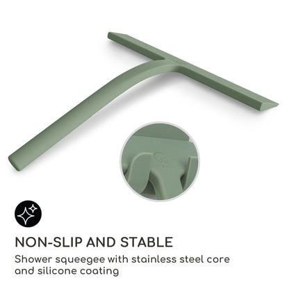 GÜTEWERK Shower Squeegee for Glass Doors, Silicone Window Squeegee, Bathroom and Glass Cleaning - Green - 9 Inch