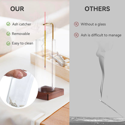 Durmmur Incense Holder for Sticks, Insence-Stick Holder Ash Catcher with Removable Glass [Anti-Ash Flying], Mess-Free Incense Burner Holder, Perfect for Meditation Yoga Relaxation,Home Decor