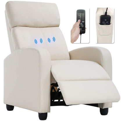 BestMassage | Recliner Chair | with 2 Point Massage Function | Pu Beige | with Lumbar Support, Adjustable Push Back, Footrest & Padded Seat | Easy Assembly | for Living Room, Home Theatre