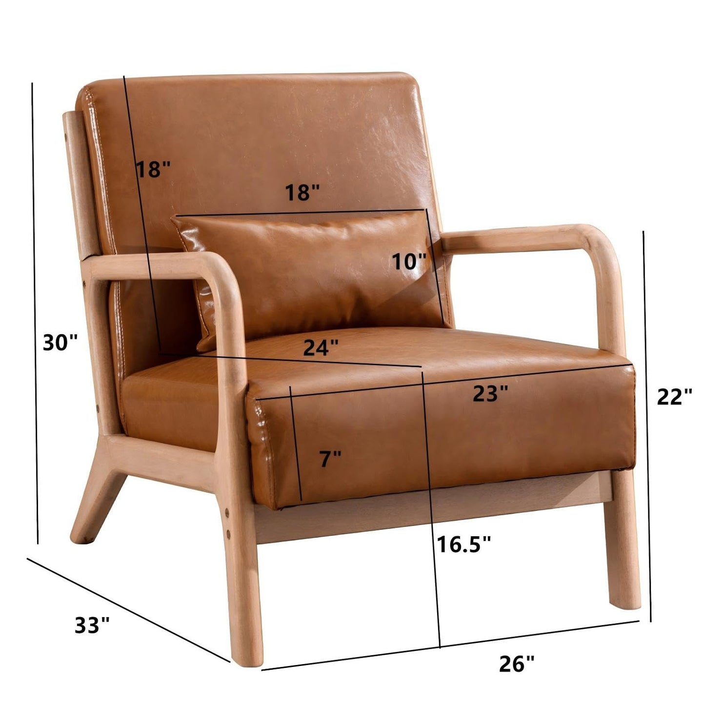 INZOY Mid-Century Modern Accent Chair Set of 2, PU Leather Reading Armchair with Waist Cushion, Upholstered Living Room Chairs for Bedroom Sunroom, Camel Set