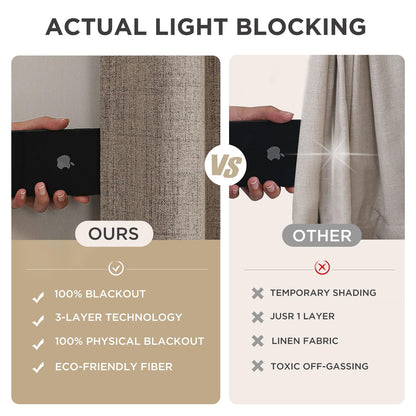 Joydeco Blackout Curtains for Bedroom - Nature Linen 84 Inch Long 100% Light Blocking 2 Panels Set, Rod Pocket & Back Tabs Living Room Drapes, Thermal Insulated Room Darkening Window Curtains