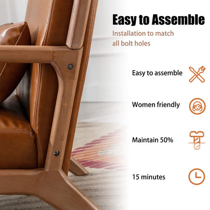 INZOY Mid-Century Modern Accent Chair Set of 2, PU Leather Reading Armchair with Waist Cushion, Upholstered Living Room Chairs for Bedroom Sunroom, Camel Set