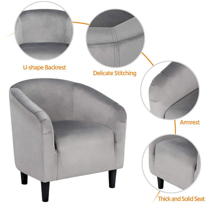 Yaheetech Living Room Chair, Velvet Accent Chair, Upholstered Barrel Chair, Sitting Chair with Armrest and Low Back for Living Room Bedroom Reception Room, Gray