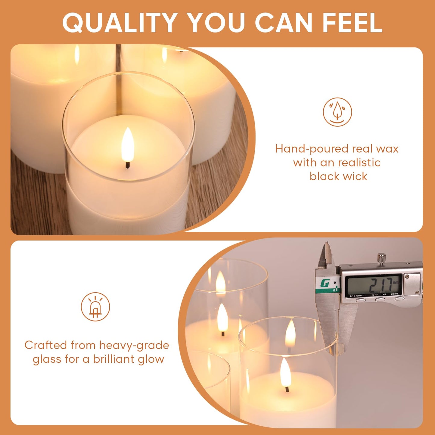Eywamage Clear Glass Flameless Candles with Remote Timer, Flickering Battery LED Pillar Candles Set of 3