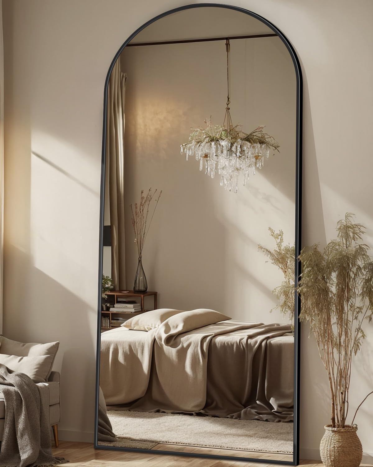 Antok Full Length Mirror, 71"x28" Floor Mirror, Arched Floor Standing Freestanding Arch Full Body Mirrors with Stand for Bedroom, Hanging Mounted for Living Room Cloakroom,Black
