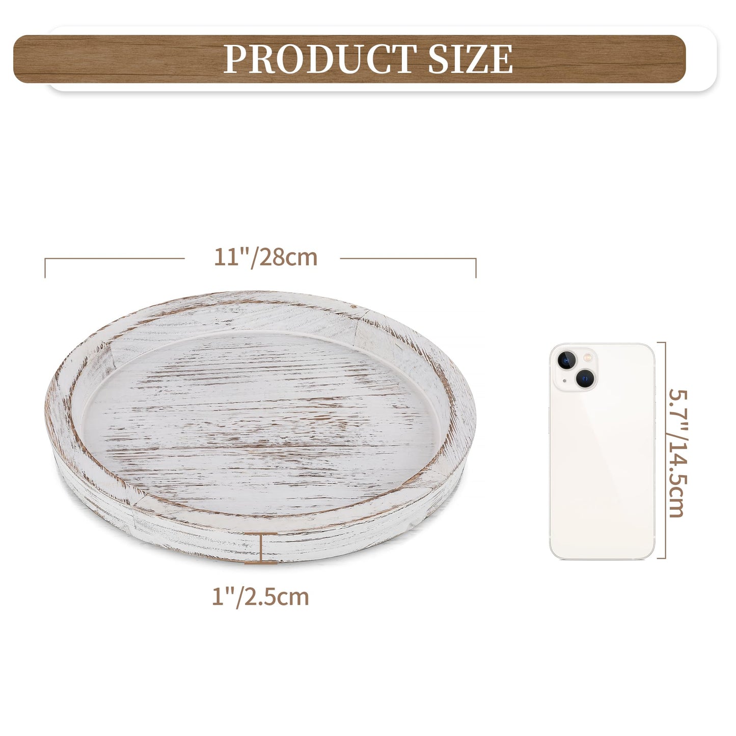 Hanobe Candle Plate Holder Tray: Round Wooden Decorative Candle Plate Small Farmhouse Table Centerpiece Rustic White Wood Tealight Pillar Trays for Home Decor