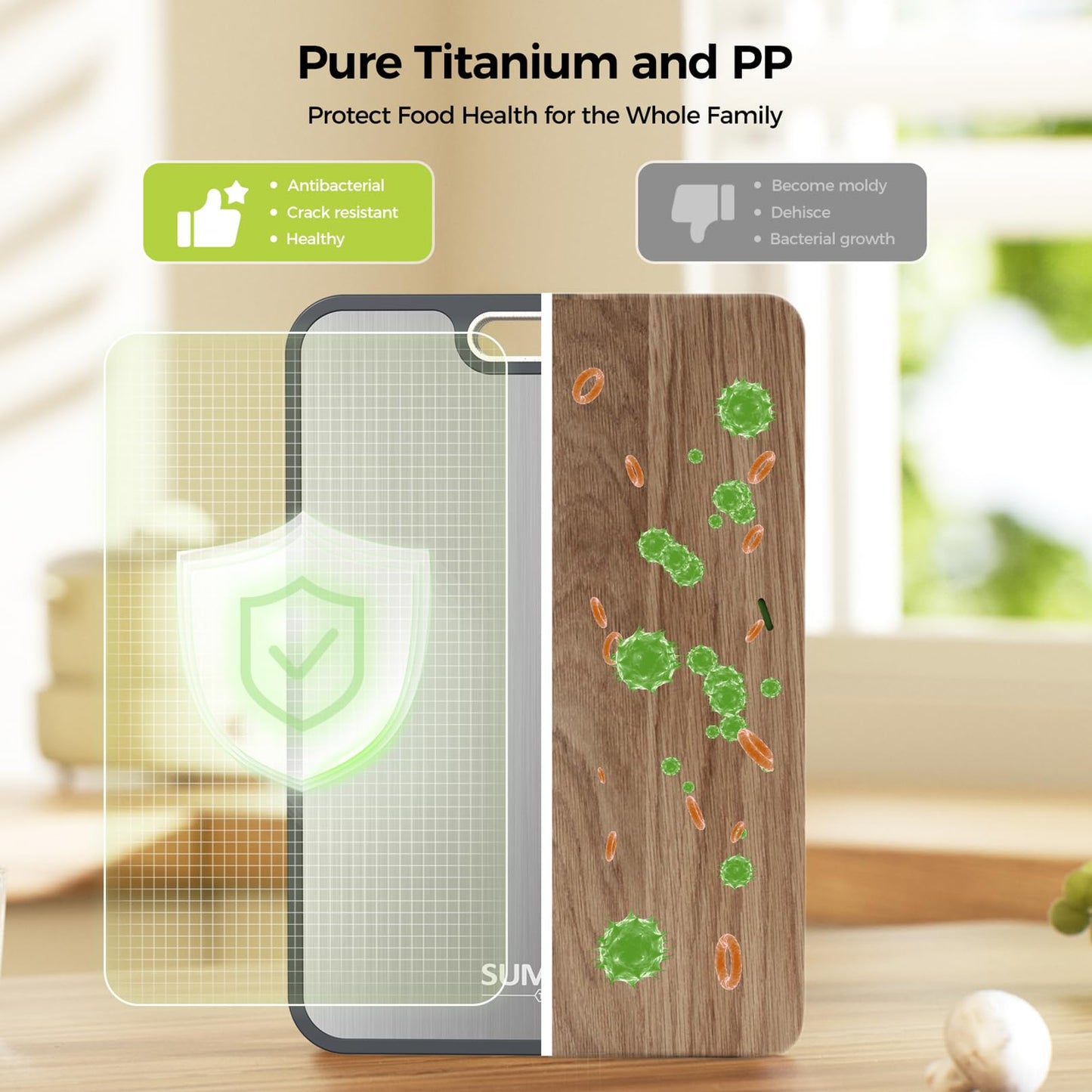 Titanium Cutting Board for Kitchen, Cutting Board Double Sided Food Grade, Pure Titanium/PP, Easy to Clean Large Size 16”×11”