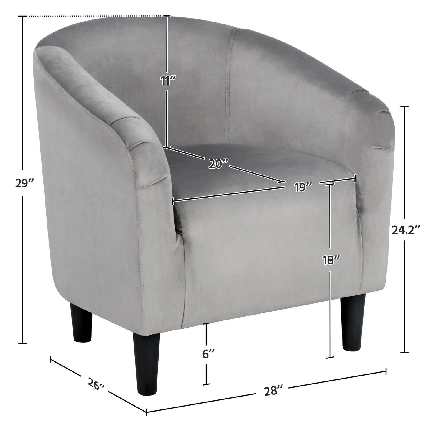 Yaheetech Living Room Chair, Velvet Accent Chair, Upholstered Barrel Chair, Sitting Chair with Armrest and Low Back for Living Room Bedroom Reception Room, Gray