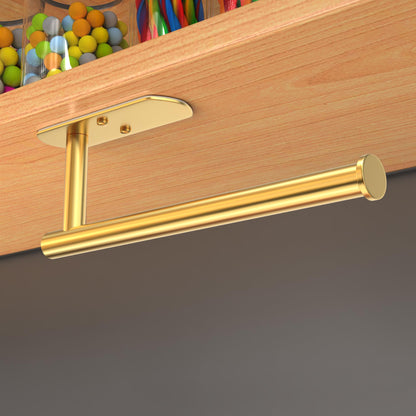 VAEHOLD Adhesive Paper Towel Holder Under Cabinet Wall Mount for Kitchen Paper Towel, Paper Towel Roll Holder Stick to Wall, Stainless Steel (Gold)