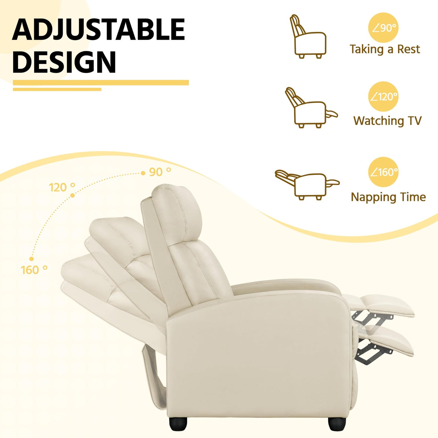 Yaheetech Recliner Chair PU Leather Recliner Sofa Home Theater Seating Adjustable Modern Single Reclining Chair Sofa with Pocket Spring Living Room Bedroom Beige