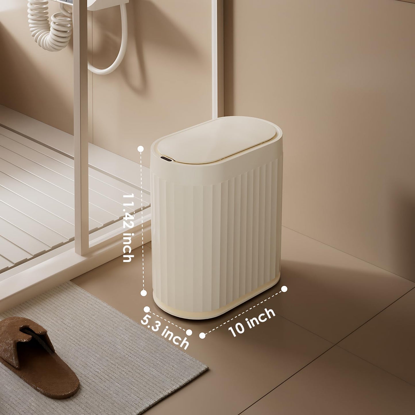 ELPHECO 2 Gallon Sensor Trash Can - 7.5L Waterproof Motion Sensor Trash Can, Automatic Bathroom Trash Bin, Slim Garbage Can, Bathroom, Office, Bedroom, Beige