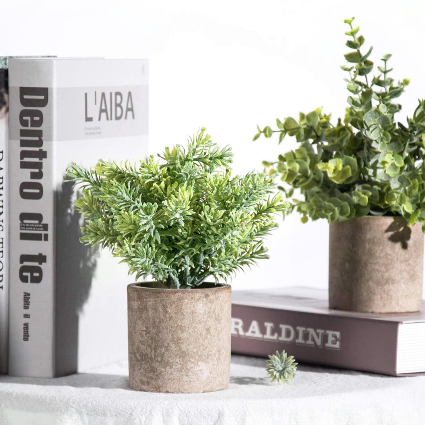 Der Rose 3 Pack Mini Potted Fake Plants Artificial Plastic Eucalyptus Plants Topiaries for Home Office Desk Farmhouse Room Bathroom Decor