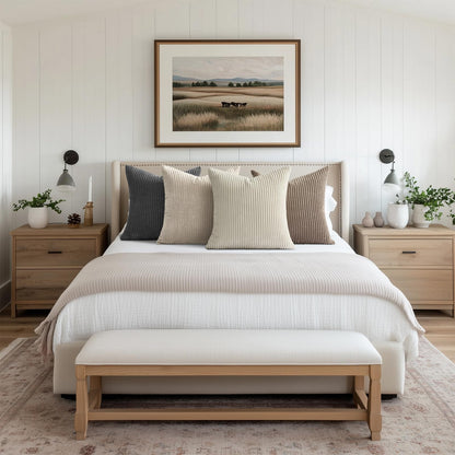 Topfinel 4 Packs Natural Decorative Throw Pillows Covers 18x18 Inch for Living Room Couch Bed Sofa, Rustic Farmhouse Boho Home Decor, Soft Plush Striped Corduroy Square Cushion Case 45x45 cm