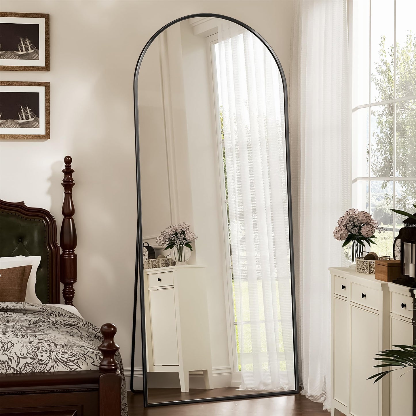 Antok Full Length Mirror, 71"x28" Floor Mirror, Arched Floor Standing Freestanding Arch Full Body Mirrors with Stand for Bedroom, Hanging Mounted for Living Room Cloakroom,Black