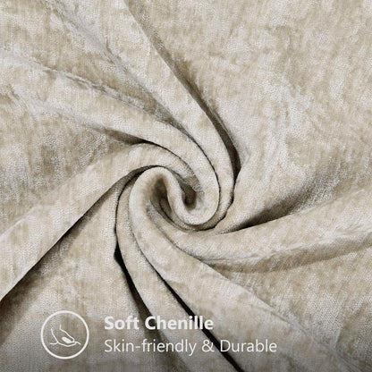 decorUhome Chenille Soft Throw Pillow Covers 18x18 Set of 2, Farmhouse Velvet Neutral Decorative Euro Pillow Covers with Stitched Edge for Couch Sofa Bed Home Decor, Beige