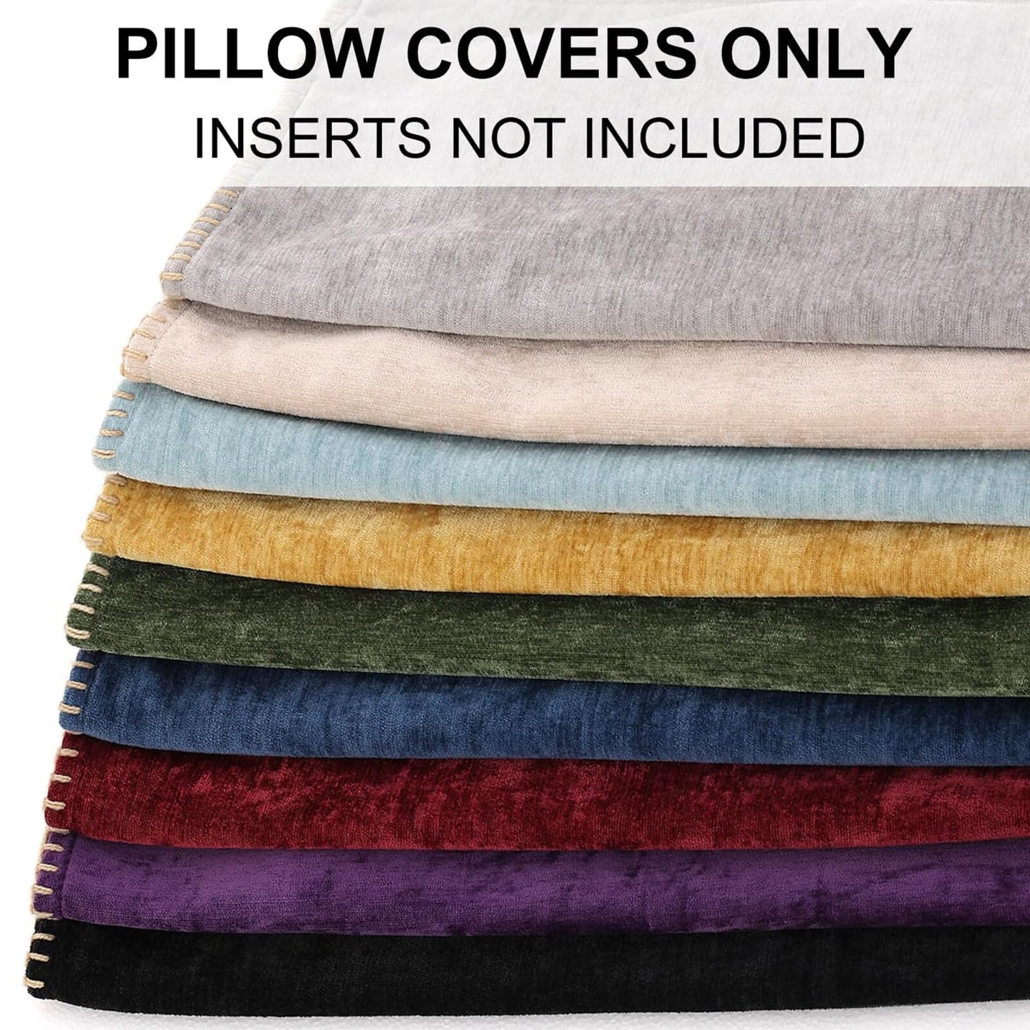 decorUhome Chenille Soft Throw Pillow Covers 18x18 Set of 2, Farmhouse Velvet Neutral Decorative Euro Pillow Covers with Stitched Edge for Couch Sofa Bed Home Decor, Beige