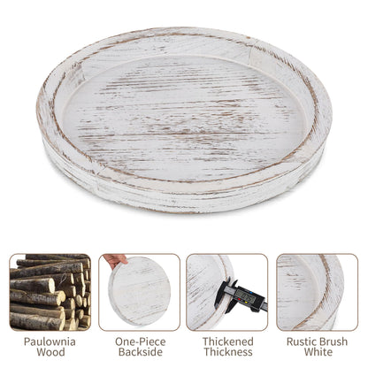Hanobe Candle Plate Holder Tray: Round Wooden Decorative Candle Plate Small Farmhouse Table Centerpiece Rustic White Wood Tealight Pillar Trays for Home Decor