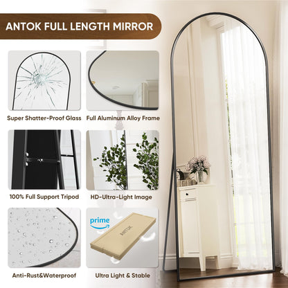 Antok Full Length Mirror, 71"x28" Floor Mirror, Arched Floor Standing Freestanding Arch Full Body Mirrors with Stand for Bedroom, Hanging Mounted for Living Room Cloakroom,Black