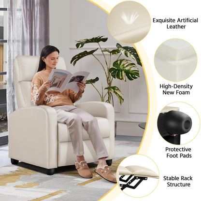 Yaheetech Recliner Chair PU Leather Recliner Sofa Home Theater Seating Adjustable Modern Single Reclining Chair Sofa with Pocket Spring Living Room Bedroom Beige