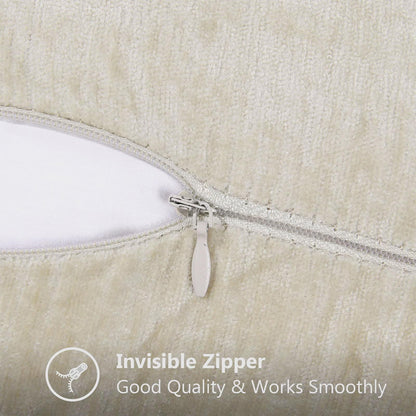 decorUhome Chenille Soft Throw Pillow Covers 18x18 Set of 2, Farmhouse Velvet Neutral Decorative Euro Pillow Covers with Stitched Edge for Couch Sofa Bed Home Decor, Beige