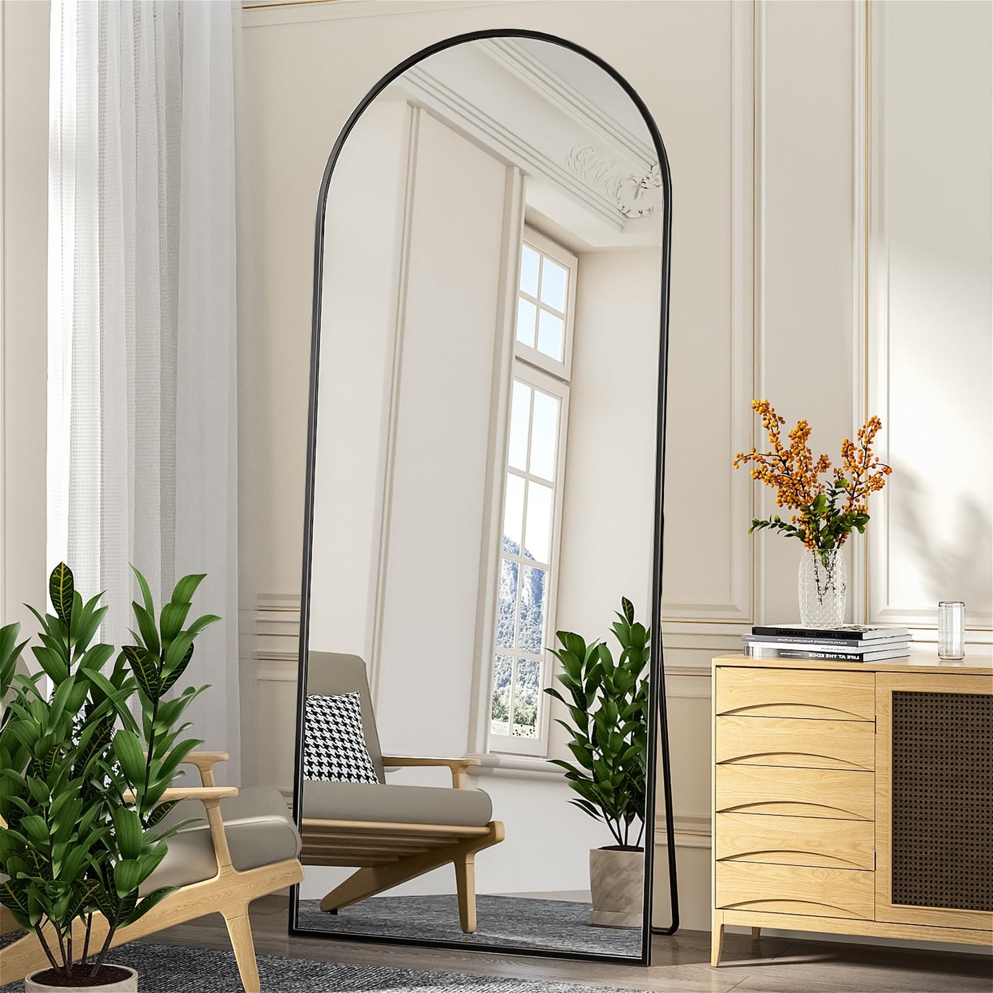 Antok Full Length Mirror, 71"x28" Floor Mirror, Arched Floor Standing Freestanding Arch Full Body Mirrors with Stand for Bedroom, Hanging Mounted for Living Room Cloakroom,Black