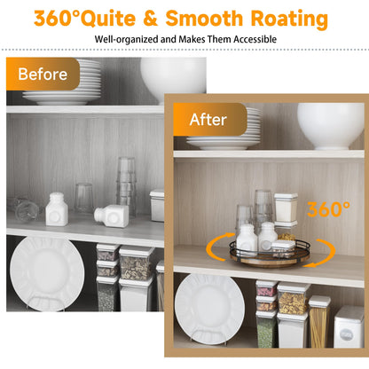 Farmhouse Oak 9" Lazy Susan Turntable Organizer for Cabinet, Round Wooden Lazy Susan Organization and Storage for Dining Table, Pantry, Kitchen, Countertop, Cupboard,Home Decor, Walnut Wood