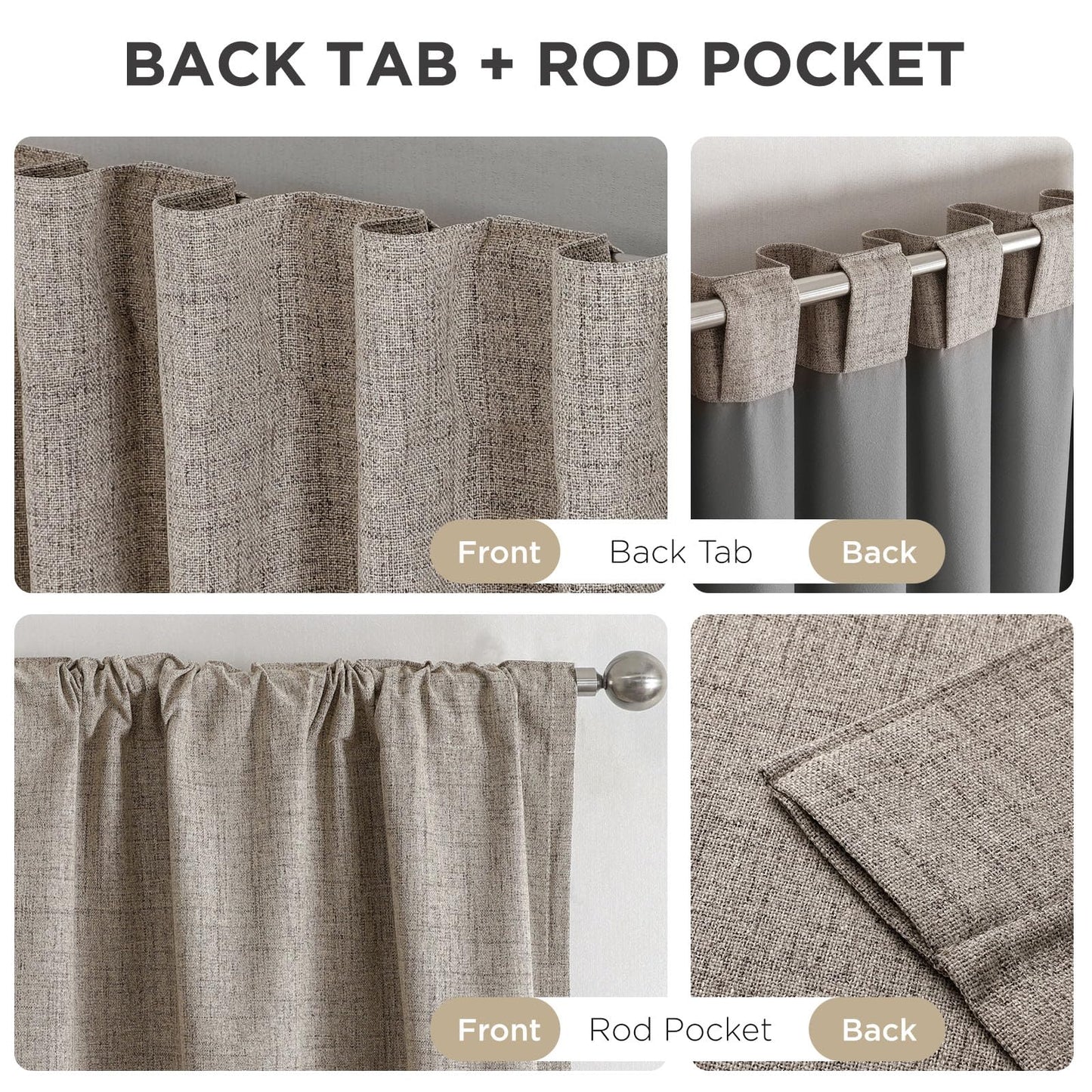 Joydeco Blackout Curtains for Bedroom - Nature Linen 84 Inch Long 100% Light Blocking 2 Panels Set, Rod Pocket & Back Tabs Living Room Drapes, Thermal Insulated Room Darkening Window Curtains