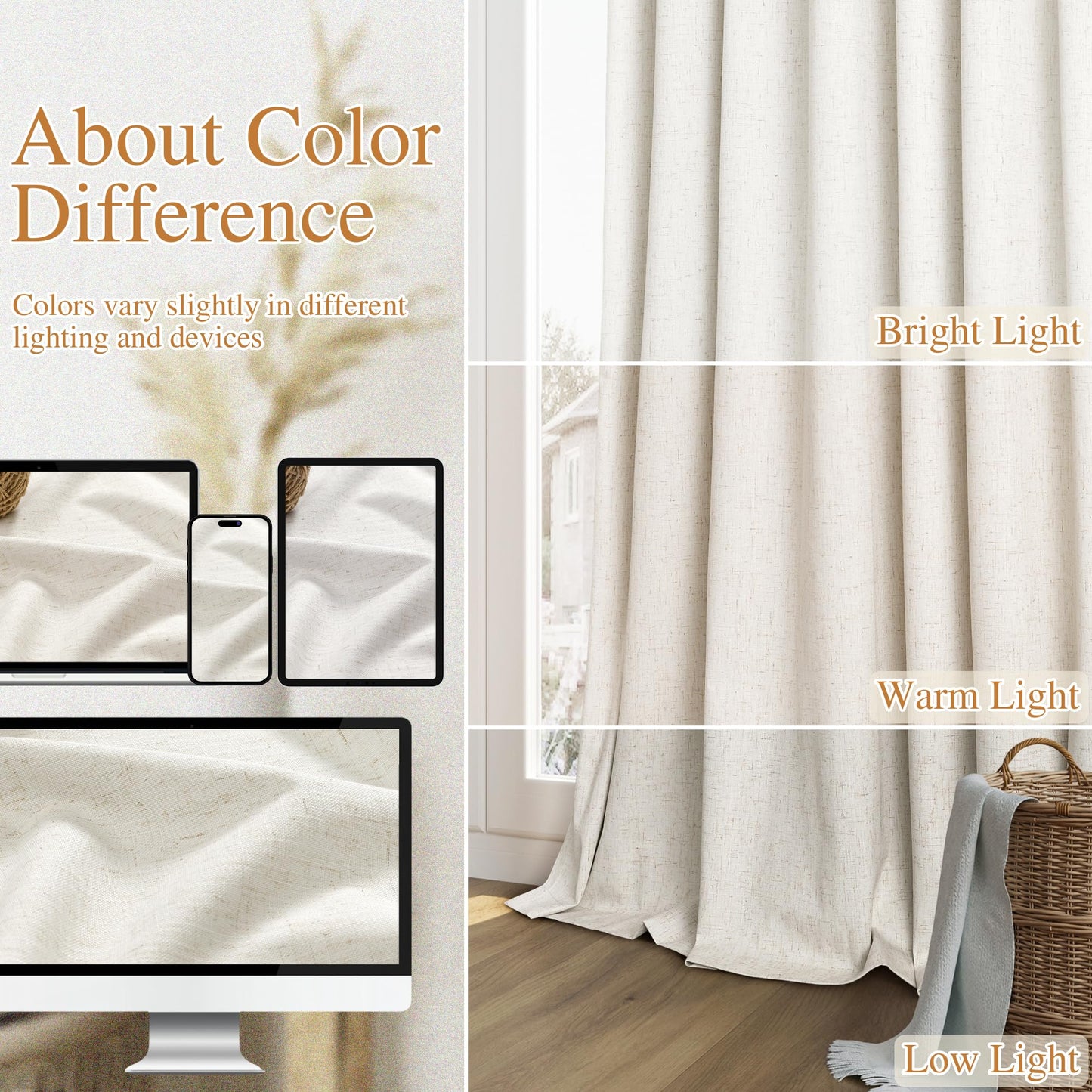 Guken Cream Linen Blackout Curtains 84 Inch Length 2 Panels Set for Living Room Bedroom Back Tab Thermal Insulated 100% Black Out Linen Drapes Room Darkening Window Curtains Ivory Natural