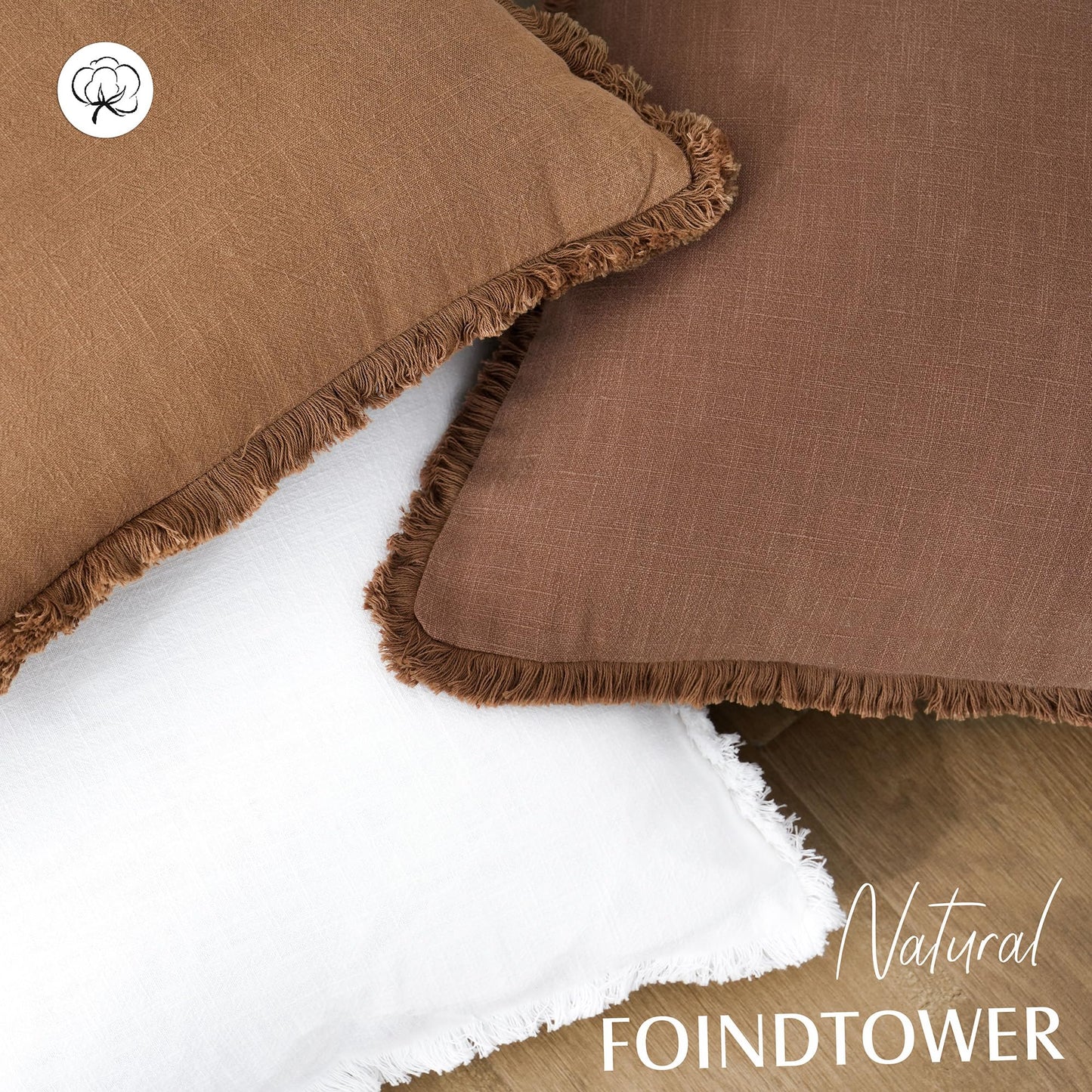 Foindtower Set of 2 Decorative Linen Fringe Throw Pillow Covers Cozy Boho Farmhouse Cushion Cover with Tassels Soft Accent Pillowcase for Couch Chair Sofa Bed Living Home Decor,18×18 Inch,Rust