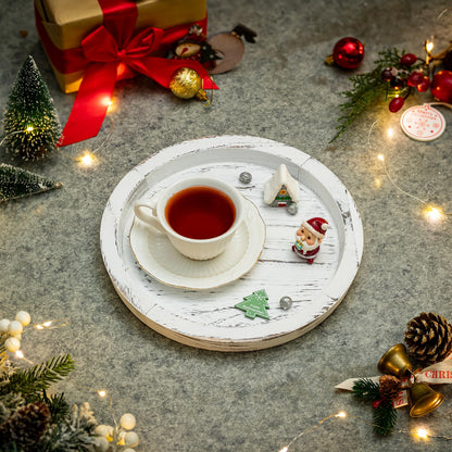 Hanobe Candle Plate Holder Tray: Round Wooden Decorative Candle Plate Small Farmhouse Table Centerpiece Rustic White Wood Tealight Pillar Trays for Home Decor