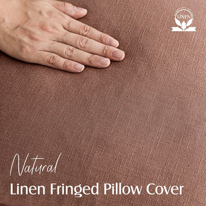 Foindtower Set of 2 Decorative Linen Fringe Throw Pillow Covers Cozy Boho Farmhouse Cushion Cover with Tassels Soft Accent Pillowcase for Couch Chair Sofa Bed Living Home Decor,18×18 Inch,Rust