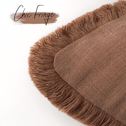 Foindtower Set of 2 Decorative Linen Fringe Throw Pillow Covers Cozy Boho Farmhouse Cushion Cover with Tassels Soft Accent Pillowcase for Couch Chair Sofa Bed Living Home Decor,18×18 Inch,Rust