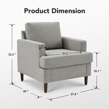 Weture Mid-Century Accent Chair,Modern Linen Fabric Armchair for Living Room,Comfy Upholstered Reading Accent Chairs for Bedroom,Single Sofa Chair with Wood Legs (Light Grey, 1 Pack)
