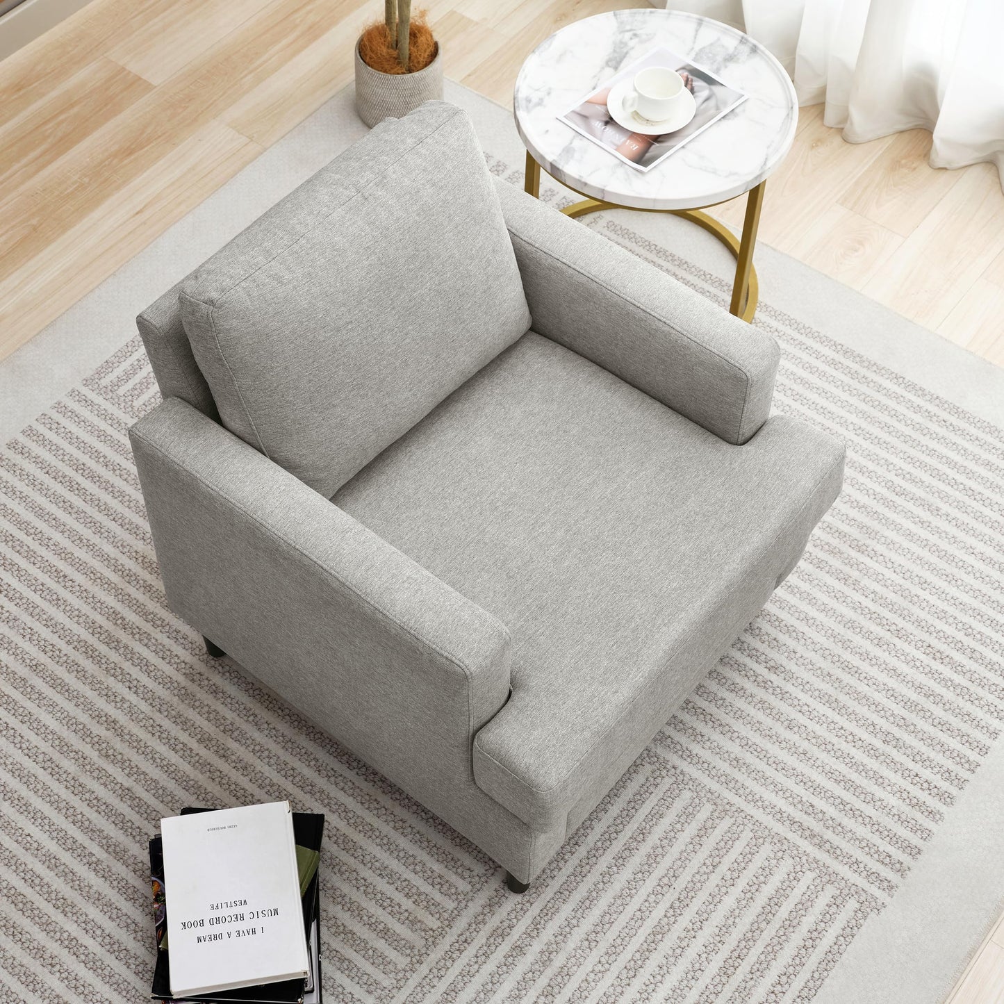 Weture Mid-Century Accent Chair,Modern Linen Fabric Armchair for Living Room,Comfy Upholstered Reading Accent Chairs for Bedroom,Single Sofa Chair with Wood Legs (Light Grey, 1 Pack)