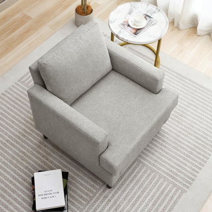 Weture Mid-Century Accent Chair,Modern Linen Fabric Armchair for Living Room,Comfy Upholstered Reading Accent Chairs for Bedroom,Single Sofa Chair with Wood Legs (Light Grey, 1 Pack)