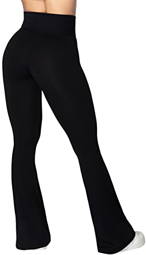 Sunzel Flare Leggings, Crossover Yoga Pants with Tummy Control, High-Waisted and Wide Leg, 30" Inseam, Black Large