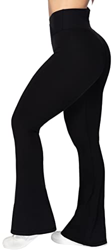 Sunzel Flare Leggings, Crossover Yoga Pants with Tummy Control, High-Waisted and Wide Leg, 30" Inseam, Black Large