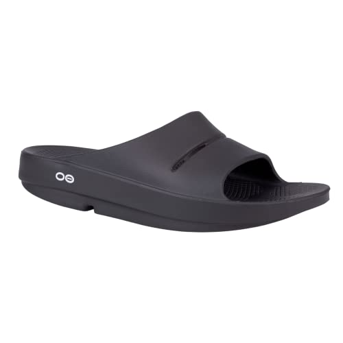 OOFOS OOahh Slide, Black - Men’s Size 9, Women’s Size 11 - Lightweight Recovery Footwear - Reduces Stress on Feet, Joints & Back - Machine Washable